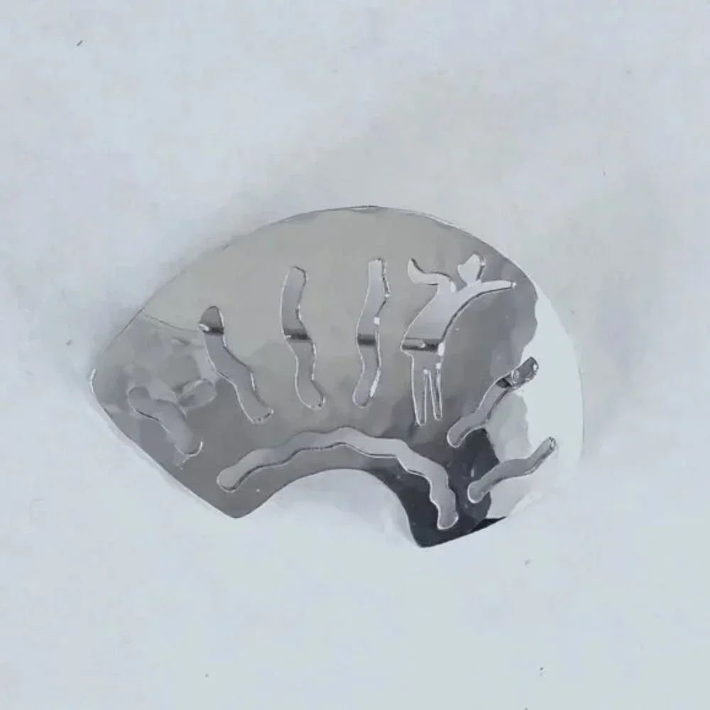 Vintage Dancing Girl Brooch Pin Silver Tone Cut Out Fan Shaped